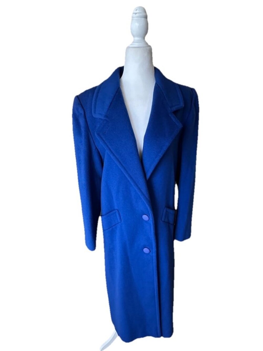 Vintage FASHIONS BY JILL Wool Blend Long Plaid Lined Cobalt Blue Coat Medium